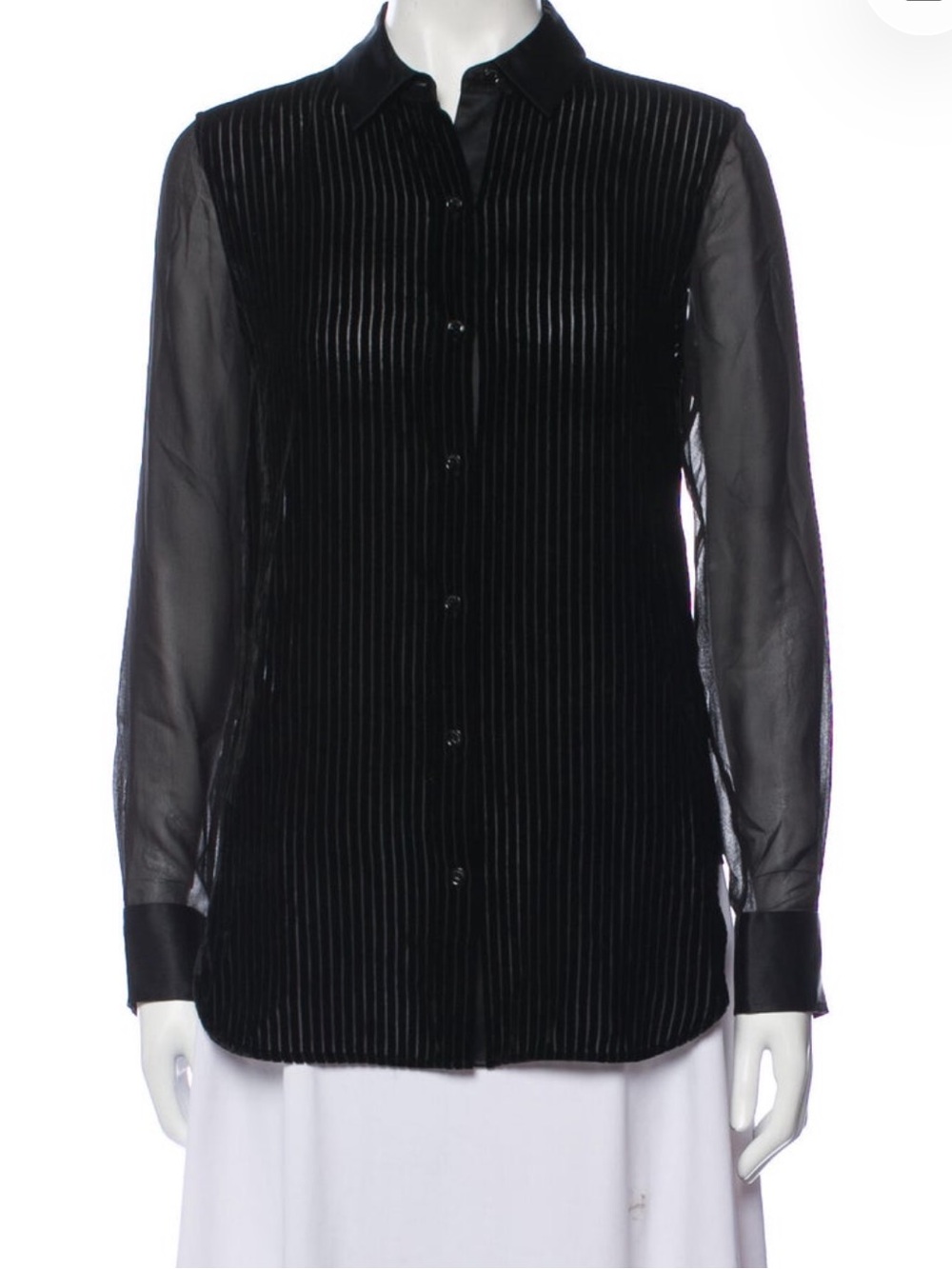 rag & bone Black Sheer Silk Pinstripe Button-Down Shirt